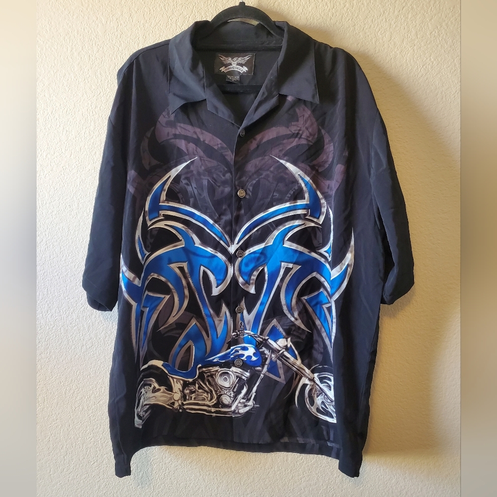Chrome Eagle Black Casual Button-Down Shirt Motorcycle Graphic
